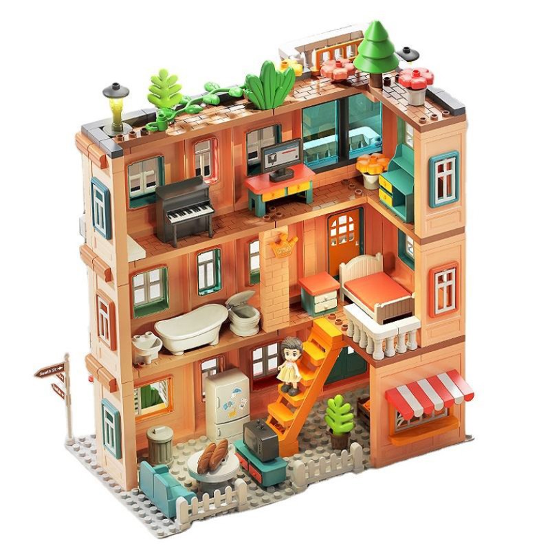 Three-story sunny courtyard villa building block set