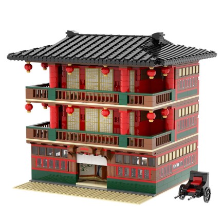 Assembling an anime-themed flower street building block set