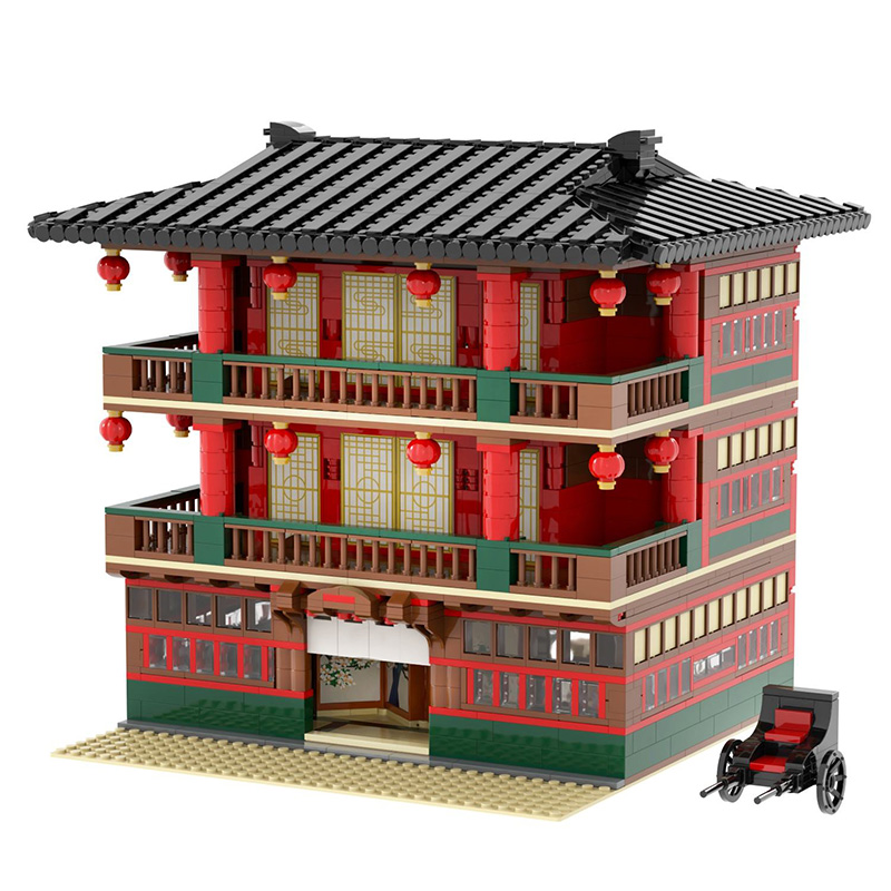 Assembling an anime-themed flower street building block set