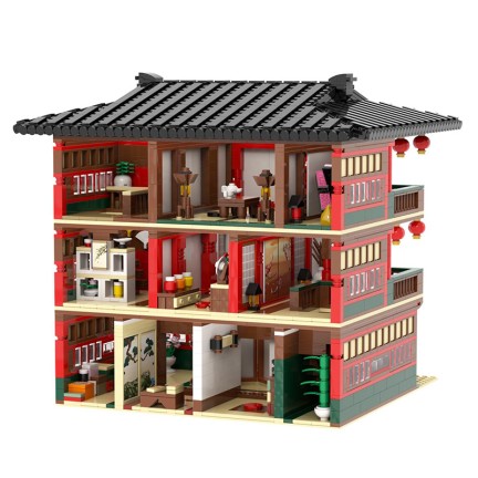 Assembling an anime-themed flower street building block set