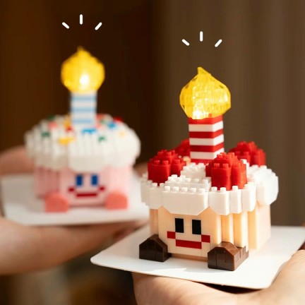 Miniature digital birthday cake building blocks