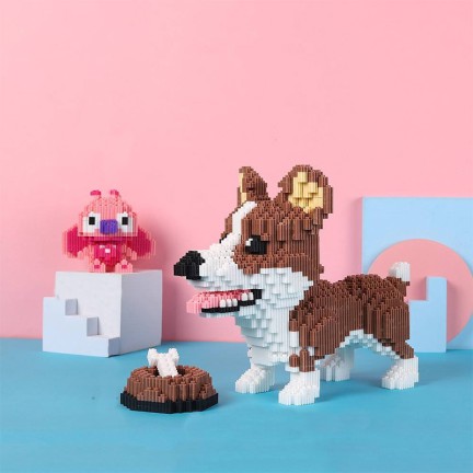 Assembleable dog-themed micro-particle building blocks