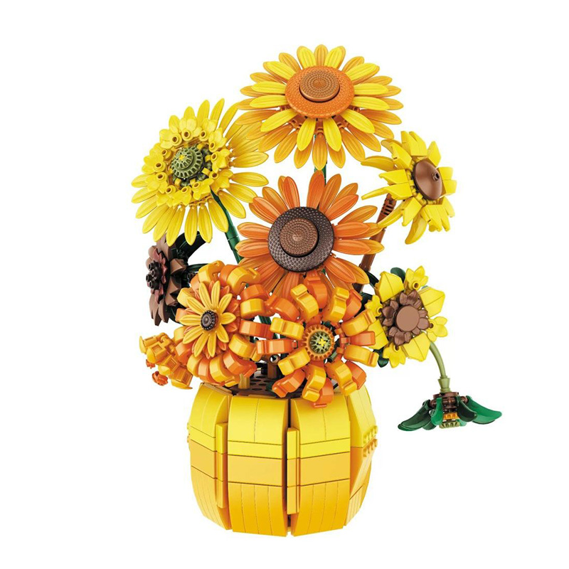 Golden Sunflower Vase Building Block Set