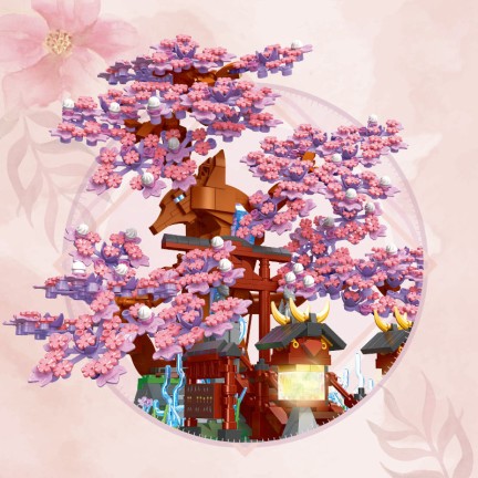 Cherry blossom bonsai tree building block set