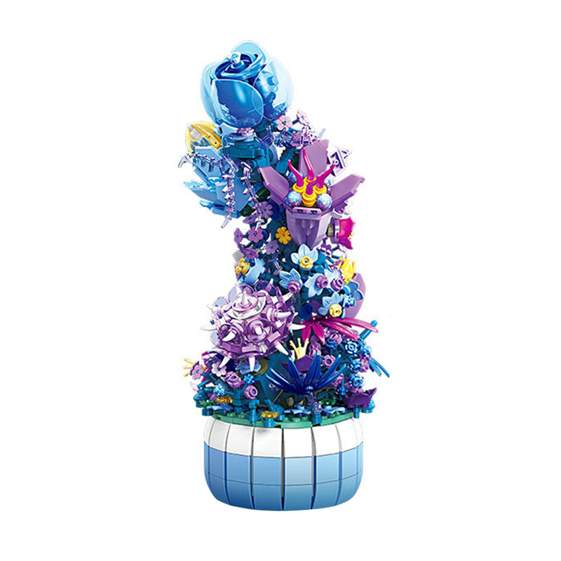 Blue rose building block flower set
