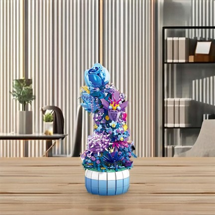 Blue rose building block flower set