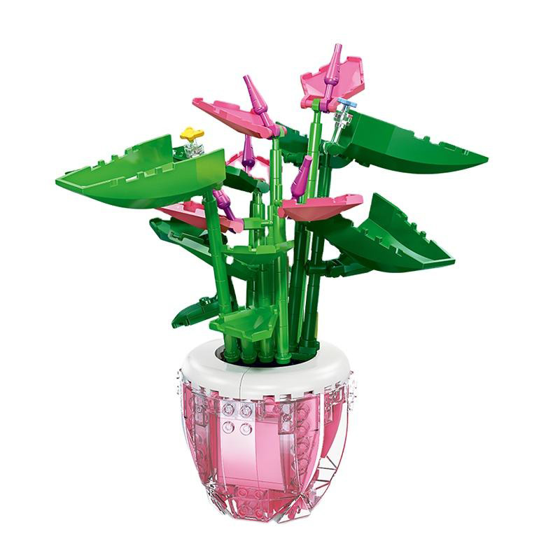 Pink palm tree flower building block potted plant