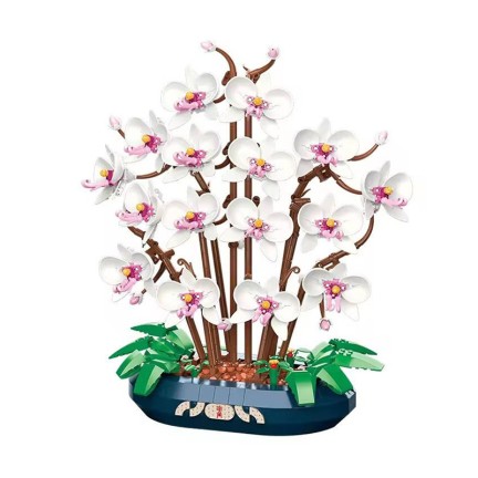 Artificial orchid bonsai and butterfly flower building blocks