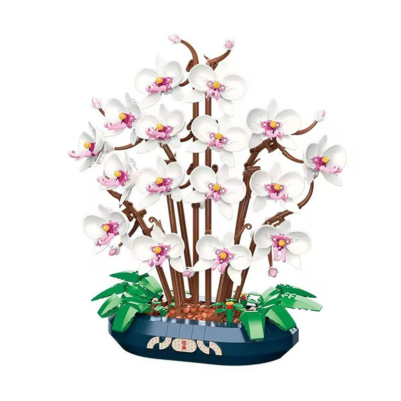 Artificial orchid bonsai and butterfly flower building blocks
