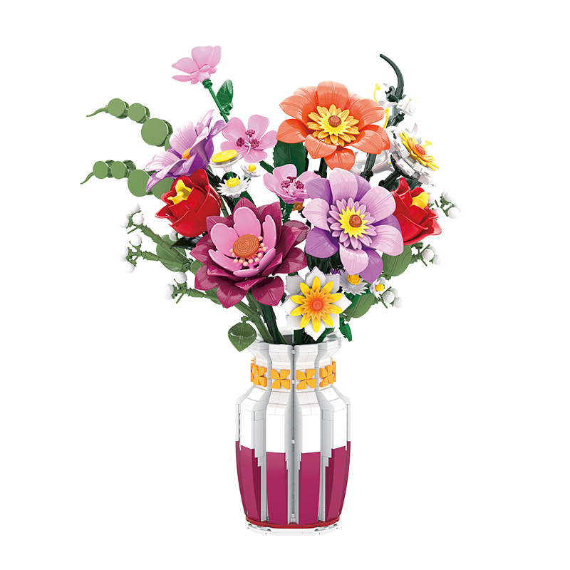 Spring Flower Bouquet and Vase Building Block Model