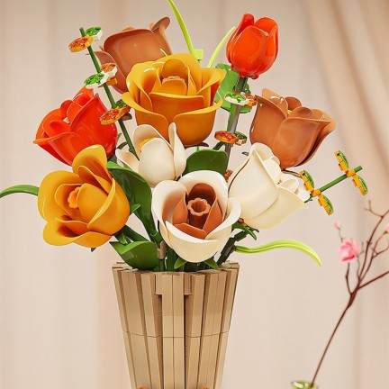 Flower and rose bouquet scene building block puzzle model