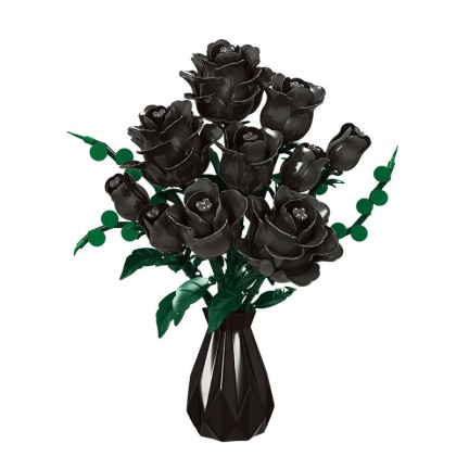 Phantom Black Rose Building Block Flower Bouquet