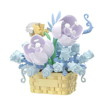 Rose flower basket building block decoration set