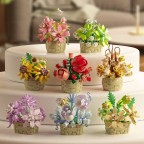 Rose flower basket building block decoration set