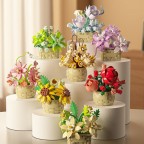 Rose flower basket building block decoration set