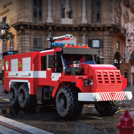 Small particle fire truck building block DIY model